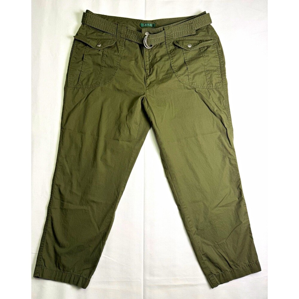 Lauren Ralph Lauren Women’s Green Cotton Twill Ankle Straight Leg Pockets 14W